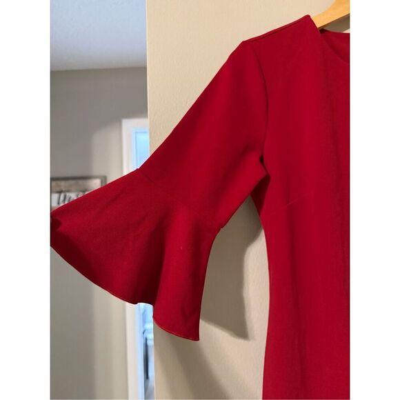 Banana Republic Size 4 Flutter Sleeve Ponte Sheath Dress Red Cocktail Party - Picture 3 of 6
